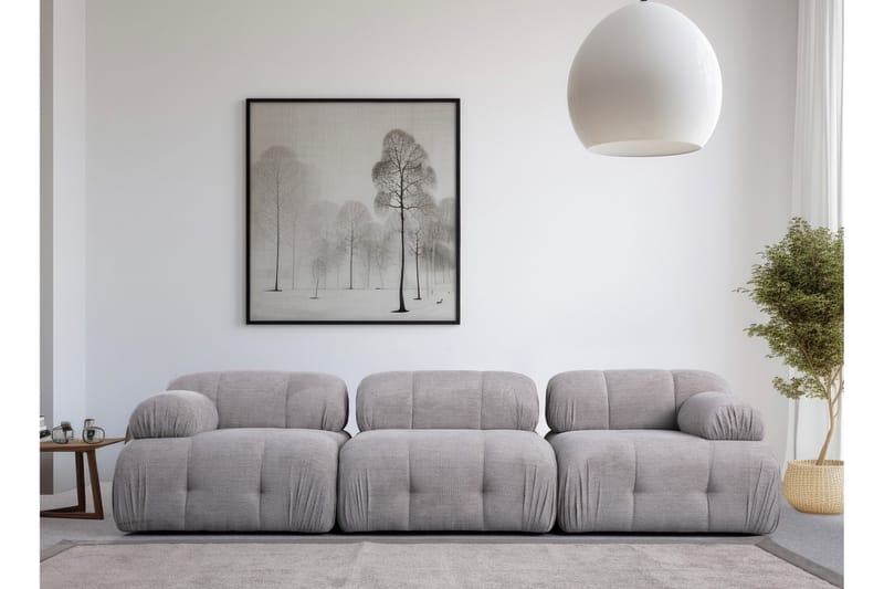 Bubblig Soffa 3-sits Belgin med fasta armstöd - Ljusgrå - Möbler - Soffa - 3 sits soffa