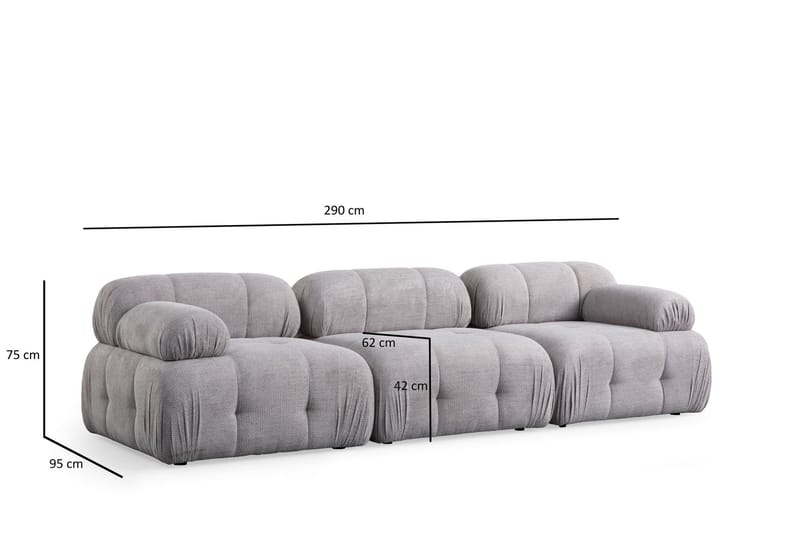Bubblig Soffa 3-sits Belgin med fasta armstöd - Ljusgrå - Möbler - Soffa - 3 sits soffa