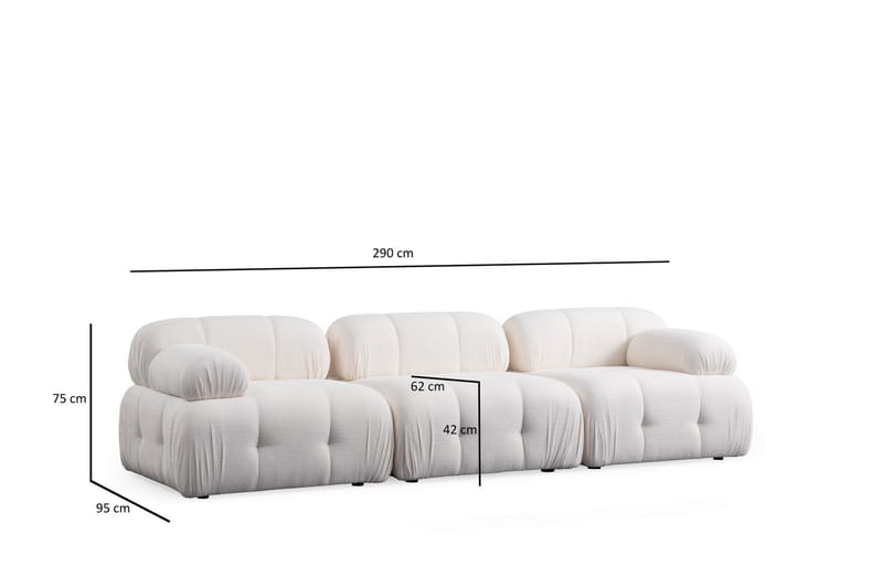 Bubblig Soffa 3-sits Belgin med fasta armstöd - Vit - Möbler - Soffa - 3 sits soffa