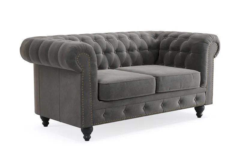 Chesterfield Deluxe 2-sits Soffa - Mörkgrå - Möbler - Soffa - Sammetssoffa