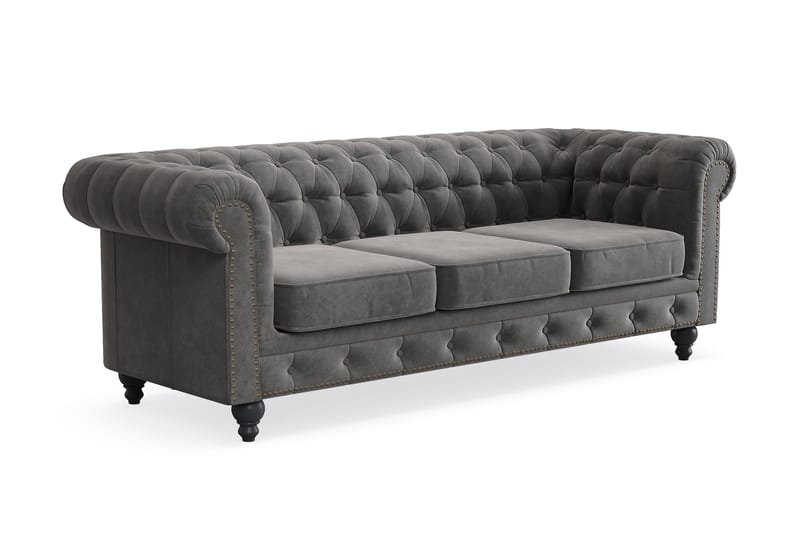 Chesterfield Deluxe 3-sits Soffa - Mörkgrå - Möbler - Soffa - 3 sits soffa