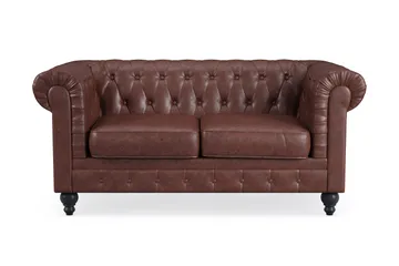 Chesterfield Lyx 2-sits Djup soffa konstläder - Mörkbrun PU - Möbler - Soffa - Skinnsoffa