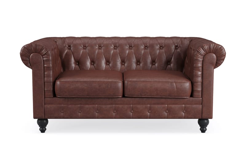 Chesterfield Lyx 2-sits Djup soffa konstläder, Mörkbrun PU