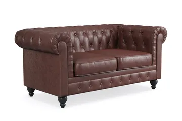 Chesterfield Lyx 2-sits Djup soffa konstläder - Mörkbrun PU - Möbler - Soffa - Skinnsoffa