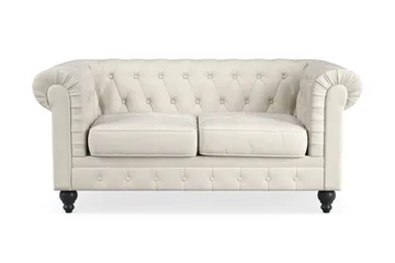 Chesterfield Lyx 2-sits Sammetssoffa - Liten djup soffa - Beige Sammet - Möbler - Soffa - Sammetssoffa