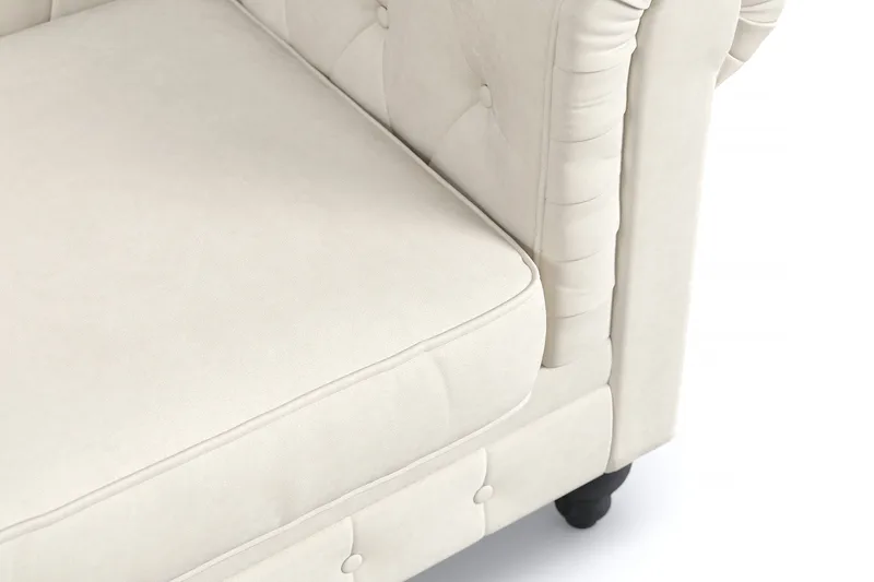 Chesterfield Lyx 2-sits Sammetssoffa - Liten djup soffa - Beige Sammet - Möbler - Soffa - Sammetssoffa
