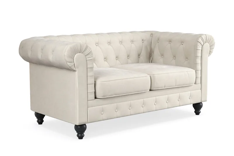 Chesterfield Lyx 2-sits Sammetssoffa - Liten djup soffa - Beige Sammet - Möbler - Soffa - Sammetssoffa