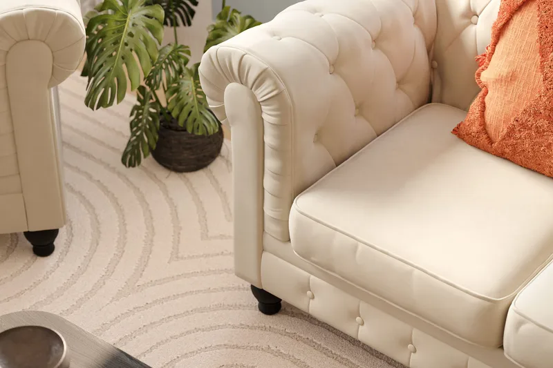 Chesterfield Lyx 2-sits Sammetssoffa - Liten djup soffa - Beige - Möbler - Soffa - Sammetssoffa