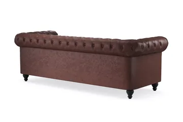 Chesterfield Lyx 3-sits Djup soffa konstläder - Mörkbrun PU - Möbler - Soffa - Skinnsoffa