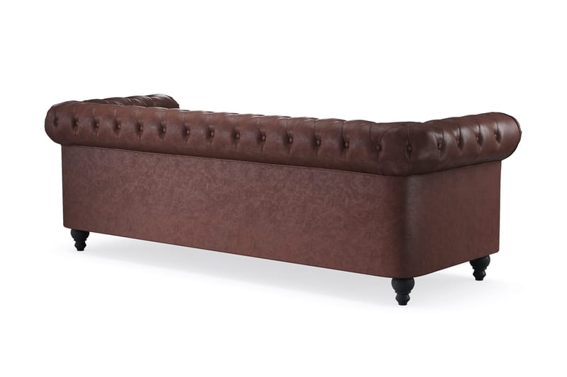 Chesterfield Lyx 3-sits Djup soffa konstläder - Mörkbrun PU - Möbler - Soffa - Skinnsoffa
