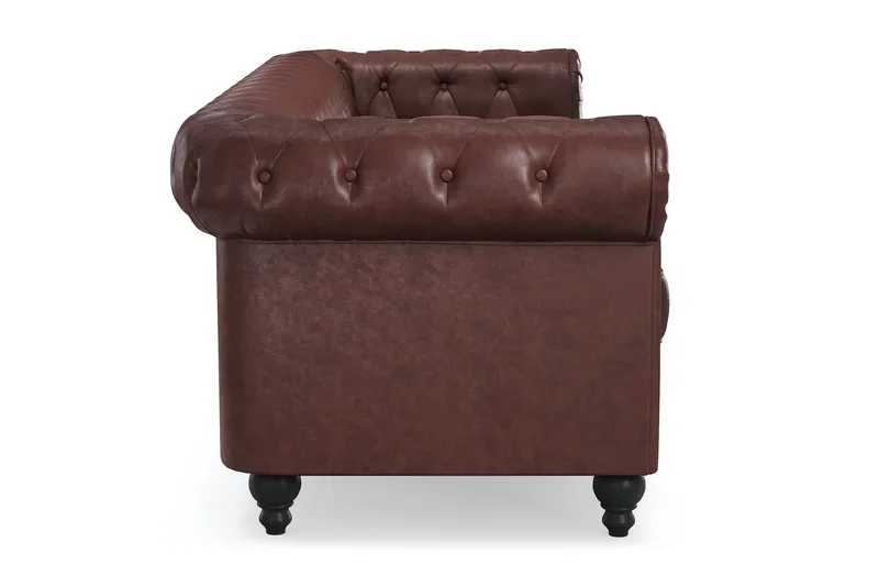 Chesterfield Lyx 3-sits Djup soffa konstläder - Mörkbrun PU - Möbler - Soffa - Skinnsoffa