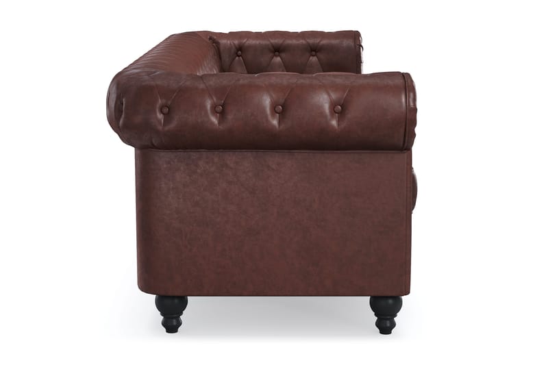 Chesterfield Lyx 3-sits Djup soffa konstläder - Mörkbrun PU - Möbler - Soffa - Skinnsoffa