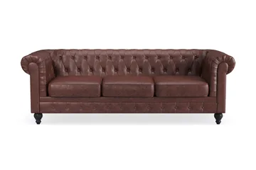 Chesterfield Lyx 3-sits Djup soffa konstläder - Mörkbrun PU - Möbler - Soffa - Skinnsoffa