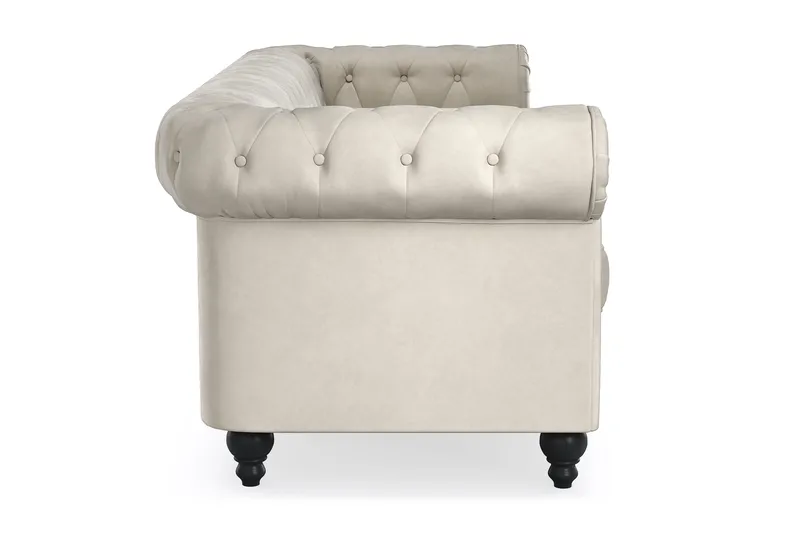 Chesterfield Lyx 3 sits Sammetssoffa- Djup soffa - Beige / Vit / Ljus - Möbler - Soffa - 3 sits soffa