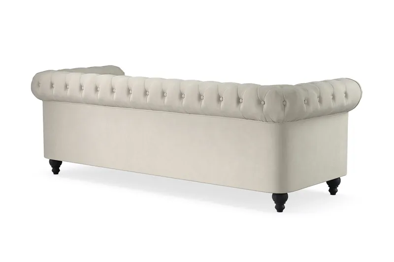 Chesterfield Lyx 3 sits Sammetssoffa- Djup soffa - Beige / Vit / Ljus - Möbler - Soffa - 3 sits soffa