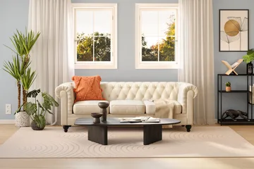 Chesterfield Lyx 3 sits Sammetssoffa- Djup soffa - Beige / Vit / Ljus - Möbler - Soffa - 3 sits soffa