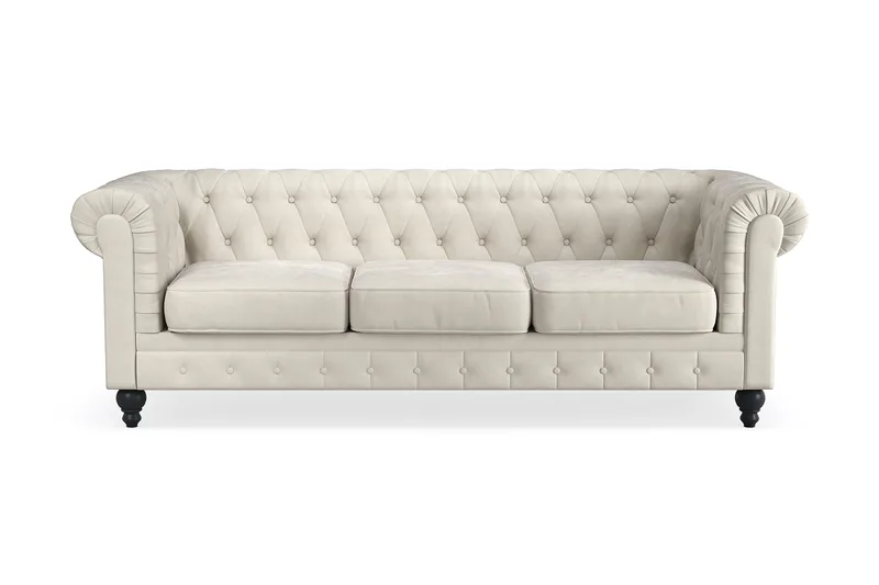 Chesterfield Lyx 3 sits Sammetssoffa- Djup soffa, Beige