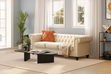 Chesterfield Lyx 3 sits Sammetssoffa- Djup soffa - Beige - Möbler - Soffa - 3 sits soffa