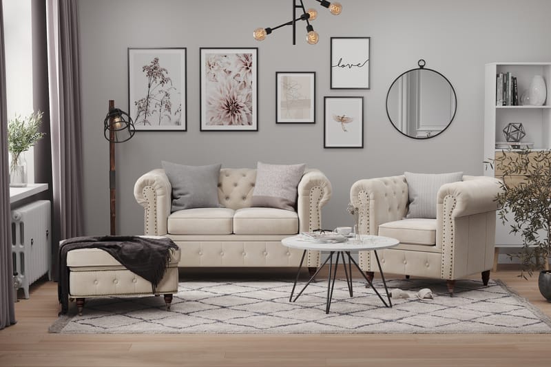 Sammetssoffa Chester Deluxe 4-sits - Beige - Möbler - Soffa - Chesterfield soffa