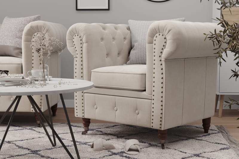 Sammetssoffa Chester Deluxe 4-sits - Beige - Möbler - Soffa - Chesterfield soffa