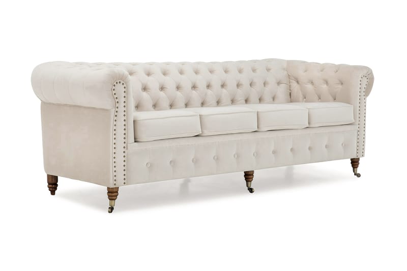 Sammetssoffa Chester Deluxe 4-sits - Beige - Möbler - Soffa - Chesterfield soffa
