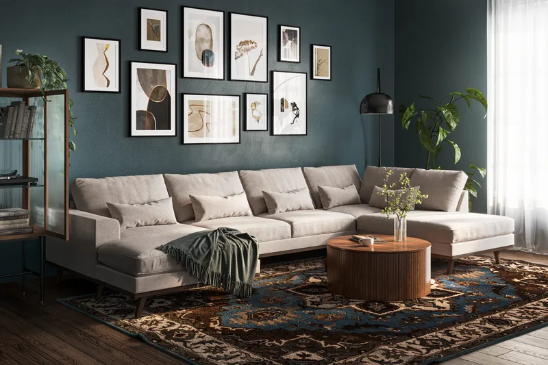 Copenhagen 5-sits Högervänd U-formad Large Soffa med Divan och Schäslong i Chenille - Grå / Beige - Möbler - Soffa - U-soffa