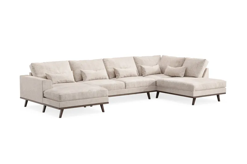 Copenhagen 5-sits Högervänd U-formad Large Soffa med Divan och Schäslong i Chenille - Grå / Beige - Möbler - Soffa - U-soffa