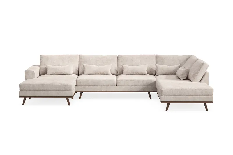 Copenhagen 5-sits Högervänd U-formad Large Soffa med Divan och Schäslong i Chenille - Grå / Beige - Möbler - Soffa - U-soffa