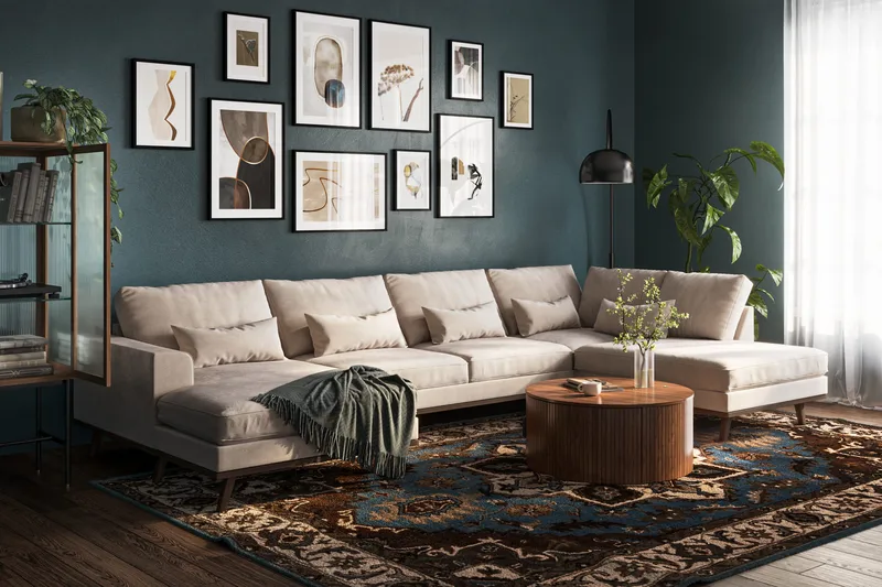 Copenhagen 5-sits Högervänd U-formad Large Soffa med Divan och Schäslong i Sammet - Beige - Möbler - Soffa - Sammetssoffa