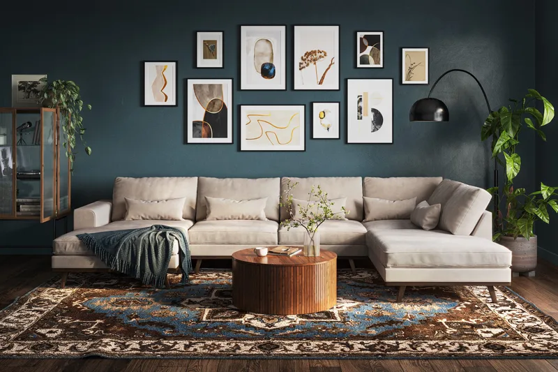 Copenhagen 5-sits Högervänd U-formad Large Soffa med Divan och Schäslong i Sammet - Beige - Möbler - Soffa - Sammetssoffa