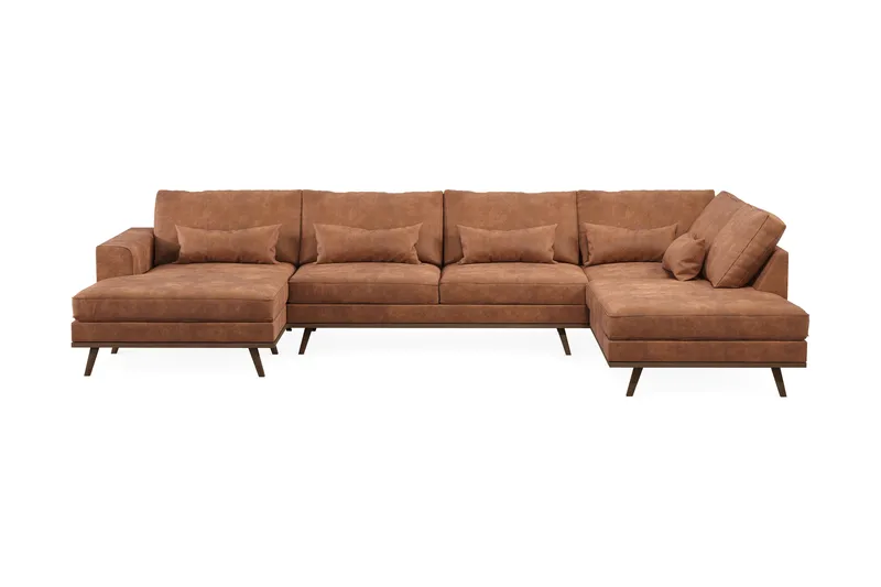 Copenhagen 5-sits Högervänd U-formad Soffa med Divan och Schäslong i Konstläder, Brun