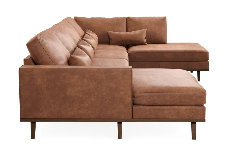Copenhagen 5-sits Högervänd U-formad Soffa med Divan och Schäslong i Konstläder - Brun - Möbler - Soffa - Skinnsoffa