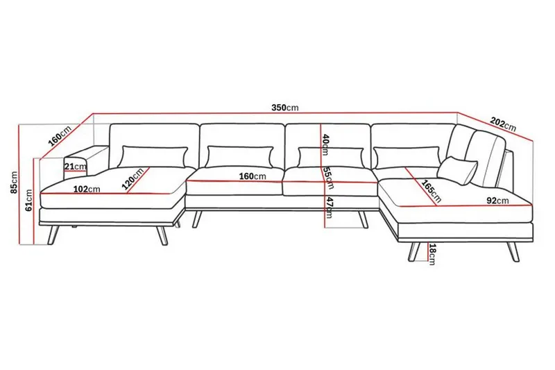 Copenhagen 5-sits Högervänd U-formad Soffa med Divan och Schäslong i Konstläder - Brun - Möbler - Soffa - Skinnsoffa