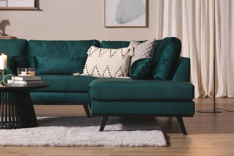 Copenhagen 5-sits Högervänd U-formad Soffa med Divan och Schäslong i Sammet - Grön - Möbler - Soffa - U-soffa