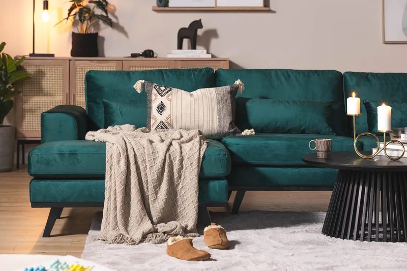 Copenhagen 5-sits Högervänd U-formad Soffa med Divan och Schäslong i Sammet - Grön - Möbler - Soffa - U-soffa