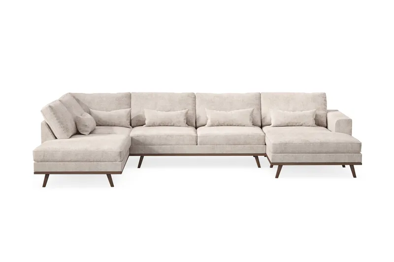 Copenhagen 5-sits Vänstervänd U-formad Large Soffa med Divan och Schäslong i Chenille - Grå / Beige - Möbler - Soffa - U-soffa