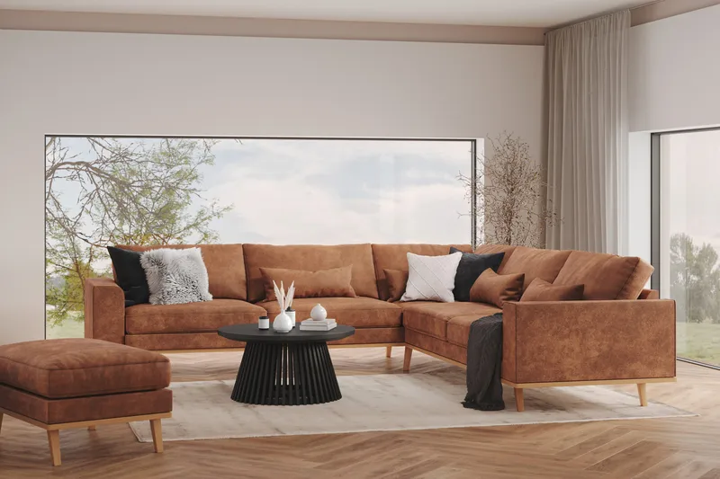 Copenhagen 6-sits L-formad Hörnsoffa i Konstläder - Brun - Möbler - Soffa - Skinnsoffa