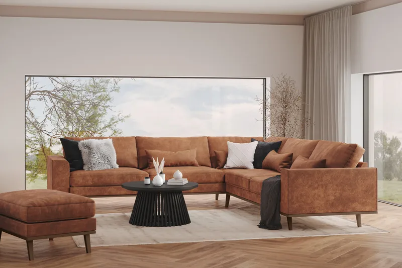 Copenhagen 6-sits L-formad Hörnsoffa i Konstläder - Brun - Möbler - Soffa - Skinnsoffa