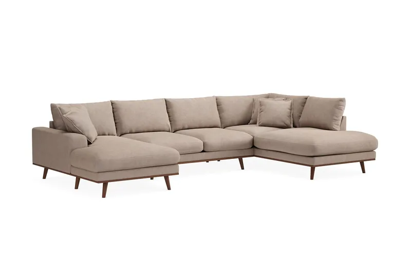 Copenhagen Premium 5-sits Högervänd U-formad Djup Soffa med Divan och Schäslong i Tyg - Ljusbrun - Möbler - Soffa - U-soffa