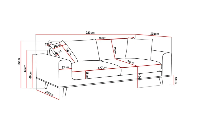 Copenhagen Premium Djup 3-sits Soffa i Chenille - Ljusbeige - Möbler - Soffa - 3 sits soffa
