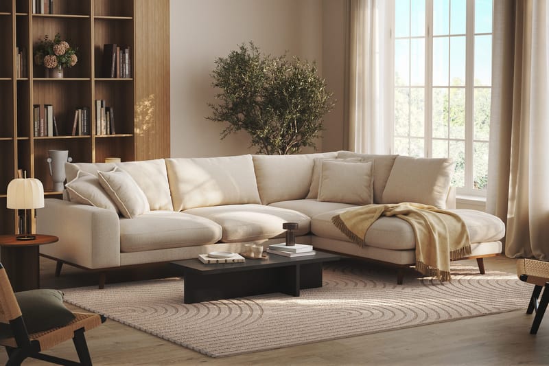 Copenhagen Premium 4-sits Högervänd L-formad Djup Schäslongsoffa i Chenille - Ljusbeige - Möbler - Soffa - Divansoffa & schäslongsoffa - 4 sits soffa med divan