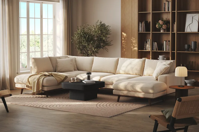 Copenhagen Premium 5-sits Vänstervänd U-formad Djup Soffa med Divan och Schäslong i Chenille - Ljusbeige - Möbler - Soffa - U-soffa