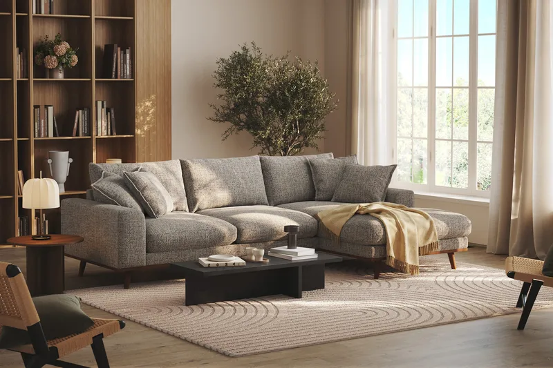 Copenhagen Premium 4-sits Högervänd L-formad Djup Divansoffa i Chenille - Grå - Möbler - Soffa - Divansoffa & schäslongsoffa - 4 sits soffa med divan