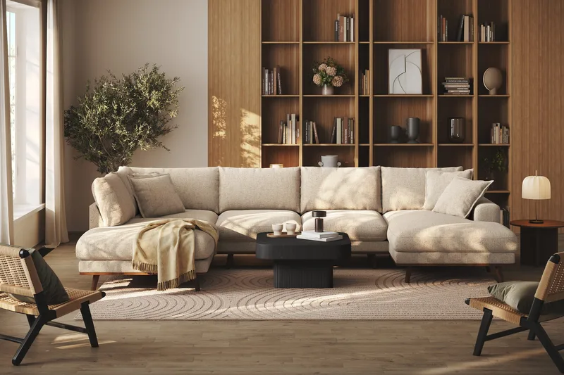 Copenhagen Premium 5-sits Vänstervänd U-formad Djup Soffa med Divan och Schäslong i Chenille - Beige - Möbler - Soffa - U-soffa