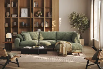 Copenhagen Premium 4-sits Högervänd L-formad Djup Schäslongsoffa i Chenille - Grön - Möbler - Soffa - Divansoffa & schäslongsoffa - 4 sits soffa med divan