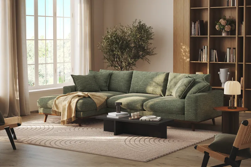 Copenhagen Premium 4-sits Vänstervänd L-formad Djup Divansoffa i Chenille - Grön - Möbler - Soffa - Divansoffa & schäslongsoffa - 4 sits soffa med divan