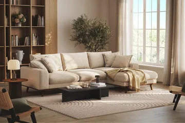 Copenhagen Premium 4-sits Högervänd L-formad Djup Divansoffa i Chenille - Beige - Möbler - Soffa - Divansoffa & schäslongsoffa - 4 sits soffa med divan
