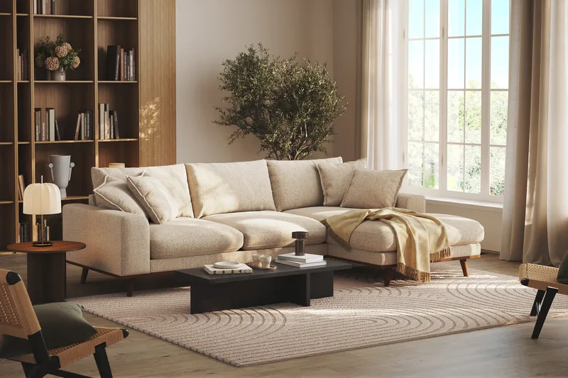 Copenhagen Premium 4-sits Högervänd L-formad Djup Divansoffa i Chenille - Beige - Möbler - Soffa - Divansoffa & schäslongsoffa - 4 sits soffa med divan