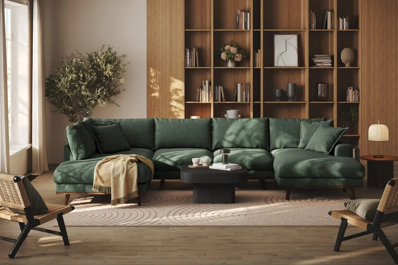 Copenhagen Premium 5-sits Vänstervänd U-formad Djup Soffa med Divan och Schäslong i Tyg - Grön - Möbler - Soffa - U-soffa