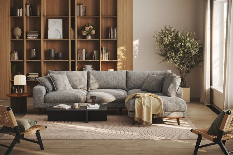 Copenhagen Premium 4-sits Högervänd L-formad Djup Schäslongsoffa i Chenille - Grå - Möbler - Soffa - Divansoffa & schäslongsoffa - 4 sits soffa med divan